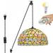 Kiven Plug in Iron Pendant Light Tiffany Pulley Hanging Light with Remote Contro and 15FT Plug-in Cord Dimmable Ceiling Pendant Light for Bedroom Hallway Foyer Kitchen Island 1-Light