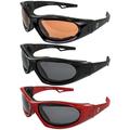 3 Pairs of Hurricane Eyewear Category 5 Jet & Water Ski Sunglasses & Goggles Hybrid - 2 Black Frames with Driving Mirror & Smoke Lenses & 1 Red Frame with Smoke Lenses