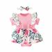 Edvintorg 0-18Months Newborn Baby Girl Clothes Set Summer Clearance Infant Outfits Short Sleeve Skirt Baby Girl Lace Bow Tie Dress Romper Hair Band Set