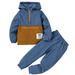 KIMI BEAR Toddler Boys Outfits 4T Infant Boy Fall Winter Outfits Little Boy Contrast Color Long Sleeve Half Zipper Hoodie Sweatshirt + Pants 2PCS Set Blue