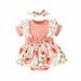 Edvintorg 0-18Months Newborn Baby Girl Clothes Set Summer Clearance Infant Outfits Short Sleeve Skirt Baby Girl Lace Bow Tie Dress Romper Hair Band Set