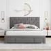 Queen Size Beige Velvet Upholstered Platform Bed with a Big Storage Drawer and Classic Upholstered Headboard