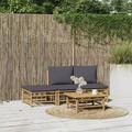 Gecheer 4 Piece Patio Set with Dark Gray Cushions Bamboo