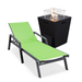 LeisureMod Marlin Modern Black Aluminum Outdoor Patio Chaise Lounge Chair With Arms with Square Fire Pit Side Table Perfect for Patio Lawn and Garden (Green)