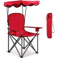 Beach Chair with Canopy Shade Folding Lawn Chair with Umbrella Cup Holder & Carry Bag Portable Sunshade Chair for Adults for Outdoor Travel Hiking Fishing Red