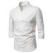 iOPQO mens dress shirts Men s Retro casual fashion solid color linen slim middle sleeve T-shirt dress shirts for men White + 3XL