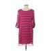 Everly Casual Dress - Mini Scoop Neck Short sleeves: Pink Stripes Dresses - Women's Size Large