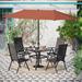 PHI VILLA 6-piece Patio Dining Set, 1 Square Metal table, 4 Adjustable Folding Chairs and 13ft Umbrella