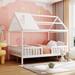Full Bed for Kids, Full Size Bed Frame with Pine Wood Roof, Fence-Shaped Guardrails, Cabin Bed for Boys, Girls, Teens