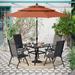 PHI VILLA 6-piece Patio Dining Set, 1 Square Metal table, 4 Adjustable Folding Chairs and 10ft Umbrella