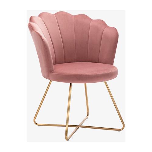 Duhome Sessel aus Stoff Samt Polstersessel Retro Design Polsterstuhl Metallgestell,Gold Rosa