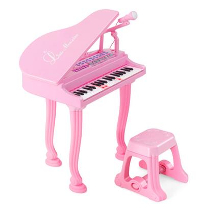 Costway 37 Keys Kids Piano Keyboard with Stool and Piano Lid-Pink