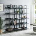 5 Tier Bookcase Home Office Open Bookshelf Vintage Industrial Display Shelf with Metal Frame and MDF Board Modern Organizer Shelving Units Storage Rack for Living Room Bedroom Black