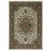 HomeRoots 508076 5 x 8 ft. Ivory Beige Blue Orange Gold Green Gray & Rust Oriental Power Loom Stain Resistant Rectangle Area Rug with Fringe