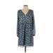 Ann Taylor LOFT Casual Dress - Mini V-Neck 3/4 sleeves: Blue Dresses - Women's Size X-Small