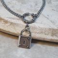 Curb Chain Padlock Necklace/Stainless Steel Non Tarnish /Hypoallergenic/ Front-Clasp Silver Necklace, Stainless Steel Chain