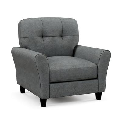 Costway Modern Upholstered Accent Chair with Rubber Wood Legs-Gray