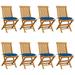 Gecheer Patio Chairs with Blue Cushions 8 pcs Solid Teak Wood
