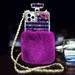 Compatible with iPhone 14 Pro Max Perfume Bottle Case Women Girls Cute Plush Fuzzy Furry 3D Bling Diamond Glitter Crystal Rhinestone Design with Crossbody Neck Strap Lanyard Phone Case