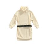 TOPGOD Toddler Baby Girl Turtleneck Knit Sweater Dress Long Sleeve Ribbed Dresses with Belt Fall Winter Thick Warm Outfits