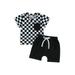 Cathery Toddler Baby Boy Girl Summer Outfits Checkered Plaid Short Sleeve T-Shirt Top Shorts Set Trendy Checkerboard Outfit Black 2-3 Years