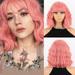 DOPI Short Ombre Blonde Wigs Wavy Bob Wig with Bangs Women Synthetic Curly Pastel Bob Wig for Girl Colorful Cosplay Wigs