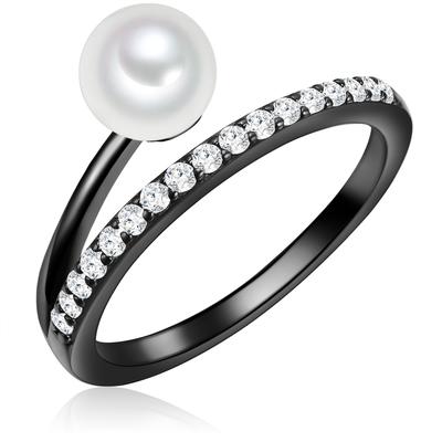 Valero Pearls Ring Sterling Silber Zirkonia Süßwasser-Zuchtperle in Schwarz 56 Damen Image