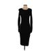 Endless Rose Casual Dress - Sheath Crew Neck Long sleeves: Black Solid Dresses - Women's Size Small