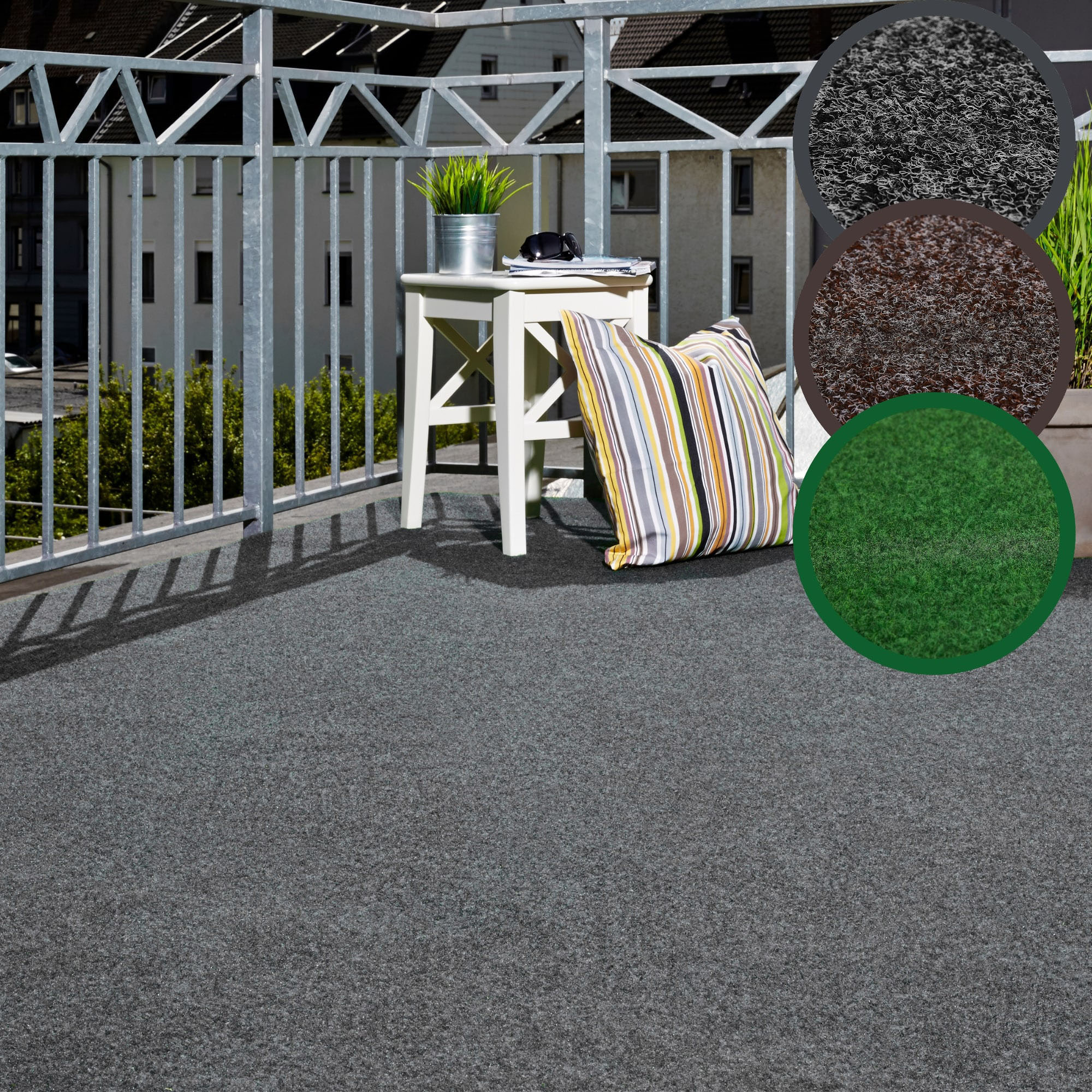 Kunstrasen ANDIAMO "Aberdeen, Made in Belgium", grau, B:200cm H:10mm L:1.200cm, Nadelfilz, Teppiche, mit Drainagenoppen, für Balkon, Terrasse, Wintergarten, Nadelfilz