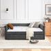 Daybed with Trundle Upholstered Tufted Sofa Bed with Button and Copper Nail On Arms Twin Size（85.5"X57"X30.5"）