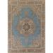 Blue Over Dyed Tabriz Persian Vintage Rug Hand-Knotted Wool Carpet - 9'8"x 12'7"