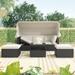 Outdoor Rectangle Daybed with Retractable Canopy, PE Rattan Sofa Set with Ottoman Lifting Top for Garden,Backyard
