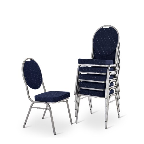 Stapelstuhl 6er-Set, Bankettstuhl stapelbar & gepolstert, Silber/Blau, robust, mit stabilem Stahlrahmen | Raburg Vienna Image