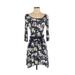 Jessica Simpson Casual Dress - A-Line Keyhole 3/4 sleeves: Blue Floral Dresses - Women's Size X-Small