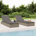 Sonnenliege mit Tisch Gartenliege Relaxliege für Garten, Balkon und Terrrasse Grau Poly Rattan