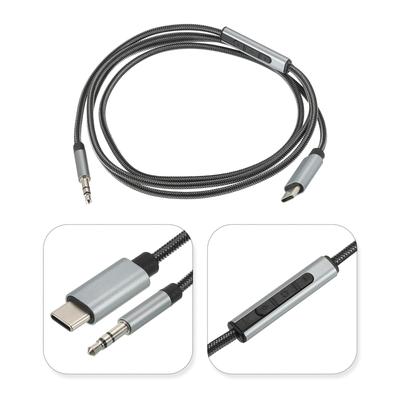 USB Type C to 3.5mm Male Audio Aux Jack Cable Headphone HiFi Car Stereo - Black Gray