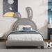 Upholstered Leather Platform Bed with Bunny Ears Headboard, Platform Bed Frame with Rabbit Ornament for Kids