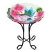 Glass Bird bath with Metal Stand for Garden