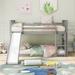 Low Bunk Bed with Slide, Solid Wood Twin Over Twin Floor Bunk Bed Frame with Ladder and Safety Guardrail, for Kids Teens