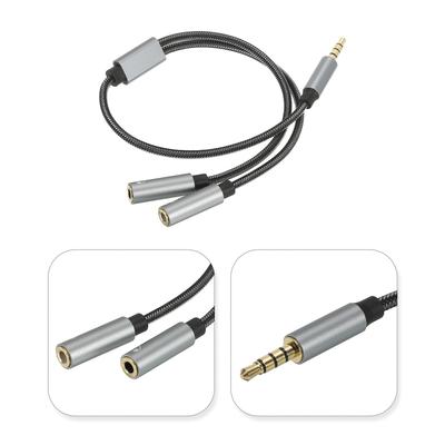 Headset Splitter Cable 3.5mm Male to 2 Dual TRS Female Headphone - Black Gray