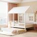Full Wood House Bed with Twin Trundle, Wooden Daybed Frame with Roof and Window, Bedroom Furniture for Kids, Teens, White
