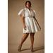 Plus Size Women's Bridal by ELOQUII Exaggerated Sleeve Button Dress in True White (Size 26)