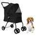 BestPet Pet Stroller Folding Dog Stroller 4 Wheels Cat Stroller with Large Door Curtain Ventilate Mesh Foldable Puppy Stroller for Travelling Shopping Walking Playing for Small Medium Dogs Cats Black