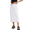 Tennis Skirt Women Solid Casual High Waist Slim Back Split Jean Skirt With Pockets White