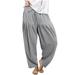 Reduce Price Hfyihgf Women s Plus Size Linen Cotton Harem Pants Summer Causl Loose Fit Lantern Cropped Tapered Pants Trousers with Drawstring Elastic Waist(Gray S)