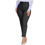 Reduce Price Hfyihgf Women s Cropped Dress Pants with Pockets Business Office Casual Pleated High Waist Slim Fit Pencil Pants for Work Trousers(Black S)