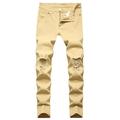 Zodggu Fall Deals Men s New Tight-fitting Ripped Straight Hip-hop Stretch Motorcycle Denim Trouser Full Length Pants 2023 Trendy Cargo Sweatpants Khaki 6