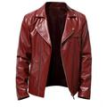 Penkiiy Men s Autumn Winter Long-sleeved Leather Motorcycle Jacket Zipper Coat Long Sleeve Hoodless Faux Leather Outwear & Jackets Formal Suit Vest PU Red on Clearance