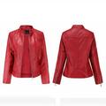 Bescita Women s Slim Leather Stand Collar Zip Motorcycle Suit Belt Coat Jacket Tops