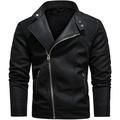 PIKADINGNIS Men s Vintage Cafe Racer Biker Faux Leather Band Collar Motorcycle Jacket